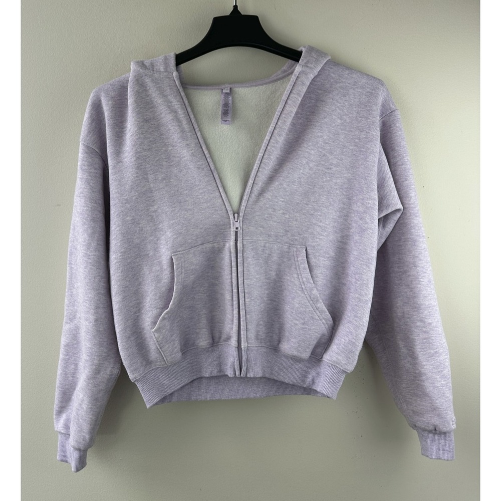 SKIMS Limited Edition Cotton Fleece Cropped Full Zip Up Hoodie Purple Heather M - Picture 16 of 16